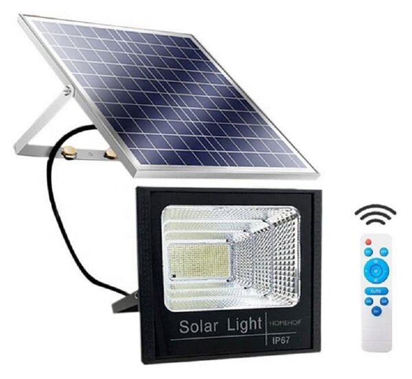 Garázsba, eresz alá, teraszra is felszerelhető napelemes lámpa - 100W kültéri LED reflektor különálló szolár panellel és állítható dőlésszöggel
