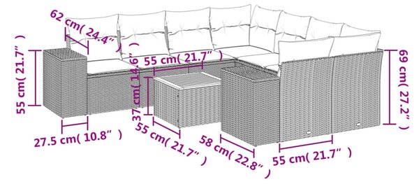 9 részes szürke polyrattan kerti ülőgarnitúra párnákkal