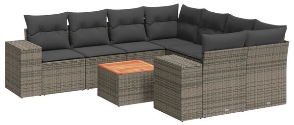 9 részes szürke polyrattan kerti ülőgarnitúra párnákkal