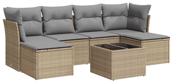 7 részes bézs polyrattan kerti ülőgarnitúra párnákkal