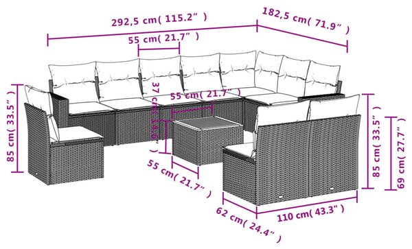 11 részes bézs polyrattan kerti ülőgarnitúra párnákkal