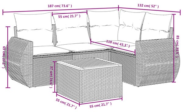 5 részes bézs polyrattan kerti ülőgarnitúra párnákkal