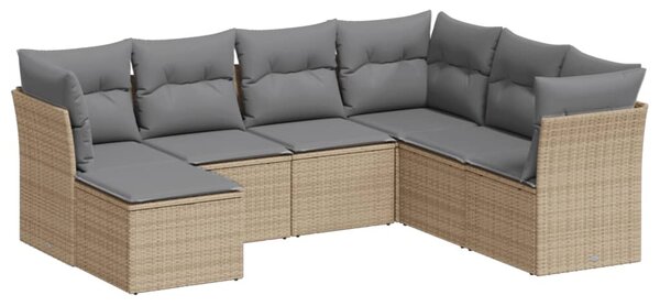 7 részes bézs polyrattan kerti ülőgarnitúra párnákkal