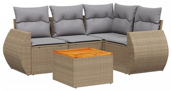 5 részes bézs polyrattan kerti ülőgarnitúra párnákkal