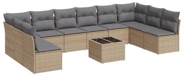 11 részes bézs polyrattan kerti ülőgarnitúra párnákkal
