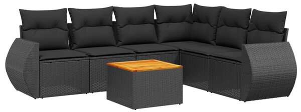 7 részes fekete polyrattan kerti ülőgarnitúra párnával