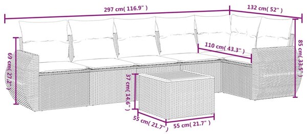 7 részes bézs polyrattan kerti ülőgarnitúra párnákkal