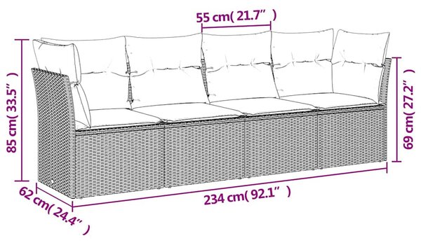 4 részes barna polyrattan kerti ülőgarnitúra párnákkal