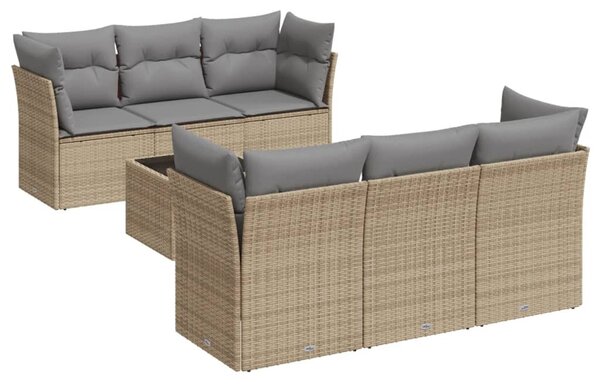 7 részes bézs polyrattan kerti ülőgarnitúra párnákkal