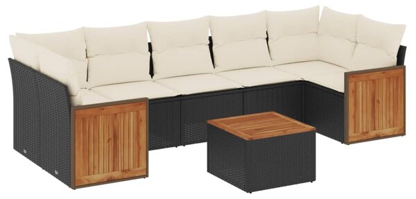 8 részes fekete polyrattan kerti ülőgarnitúra párnákkal