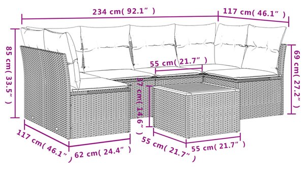 7 részes szürke polyrattan kerti ülőgarnitúra párnákkal