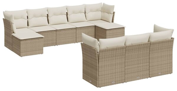10 részes bézs polyrattan kerti ülőgarnitúra párnával