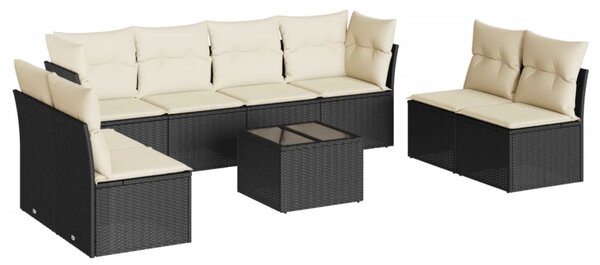9 részes fekete polyrattan kerti ülőgarnitúra párnákkal