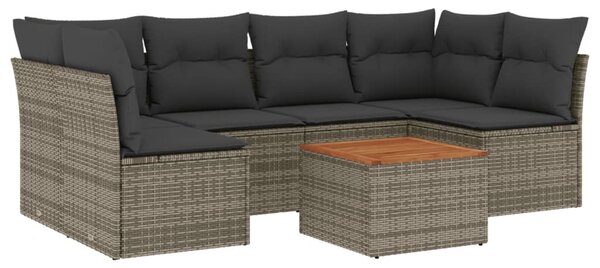 7 részes szürke polyrattan kerti ülőgarnitúra párnákkal