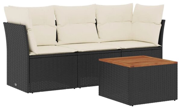 4 részes fekete polyrattan kerti ülőgarnitúra párnákkal