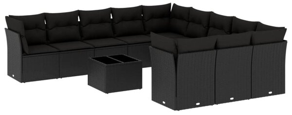 12 részes fekete polyrattan kerti ülőgarnitúra párnákkal