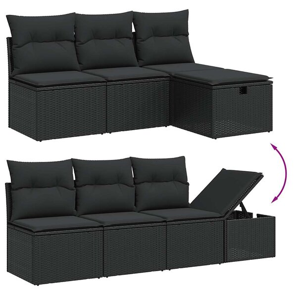 9 részes fekete polyrattan kerti ülőgarnitúra párnákkal
