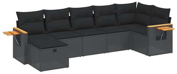 7 részes fekete polyrattan kerti ülőgarnitúra párnával