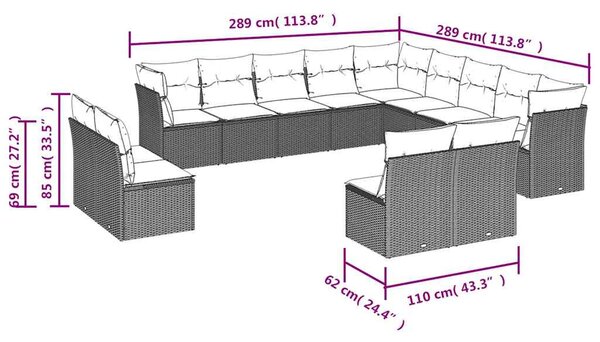 13 részes fekete polyrattan kerti ülőgarnitúra párnákkal