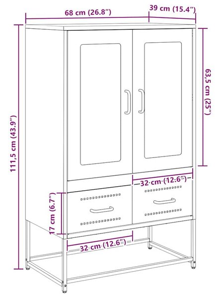 VidaXL fekete acél magasszekrény 68x39x111,5 cm
