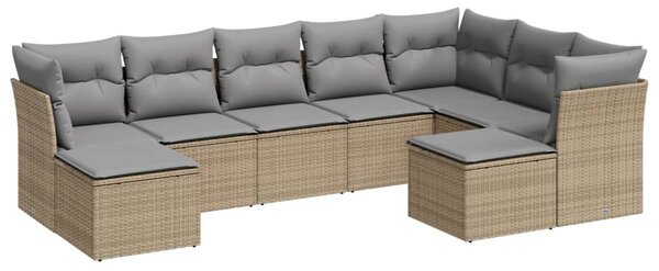 9 részes bézs polyrattan kerti ülőgarnitúra párnákkal