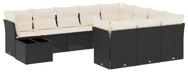 11 részes fekete polyrattan kerti ülőgarnitúra párnákkal