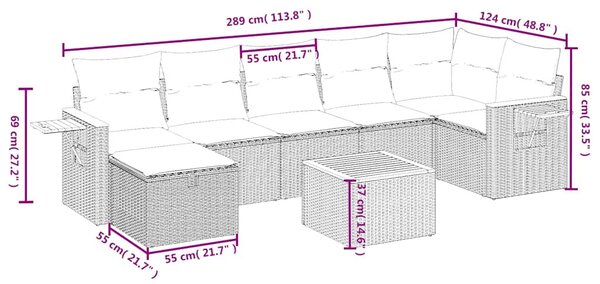 8 részes fekete polyrattan kerti ülőgarnitúra párnákkal