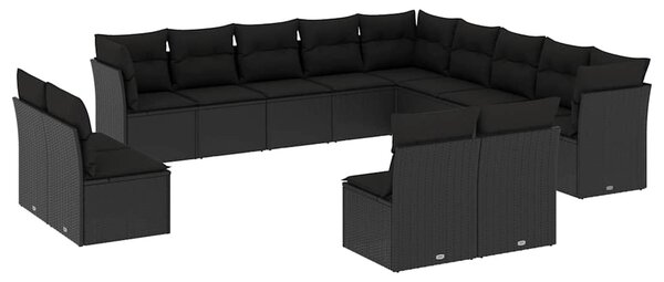 13 részes fekete polyrattan kerti ülőgarnitúra párnákkal