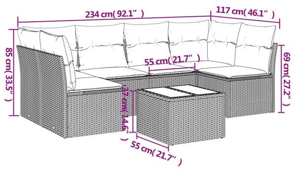 7 részes fekete polyrattan kerti ülőgarnitúra párnával