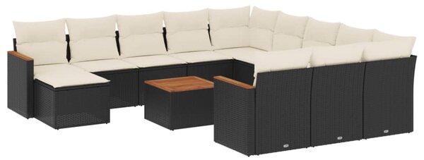 13 részes fekete polyrattan kerti ülőgarnitúra párnákkal