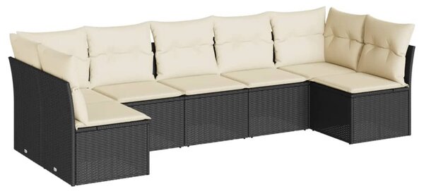 7 részes fekete polyrattan kerti ülőgarnitúra párnával