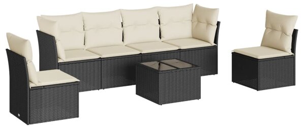 7 részes fekete polyrattan kerti ülőgarnitúra párnával