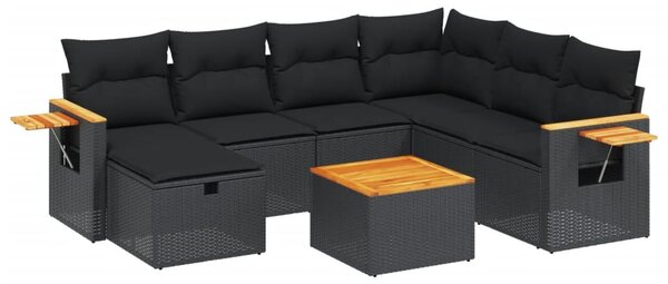 8 részes fekete polyrattan kerti ülőgarnitúra párnákkal