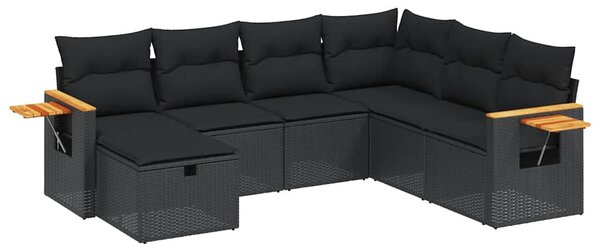 7 részes fekete polyrattan kerti ülőgarnitúra párnával