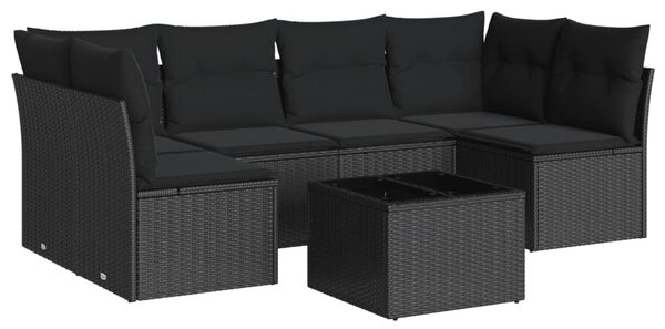 7 részes fekete polyrattan kerti ülőgarnitúra párnával