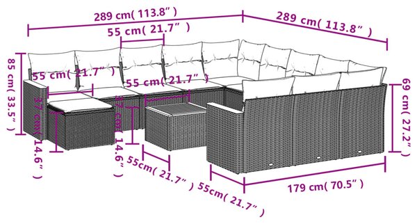 13 részes fekete polyrattan kerti ülőgarnitúra párnákkal