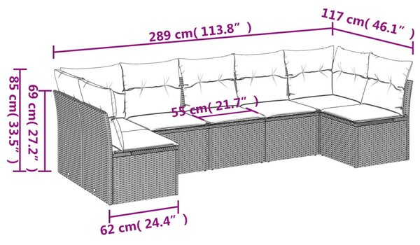 7 részes szürke polyrattan kerti ülőgarnitúra párnákkal
