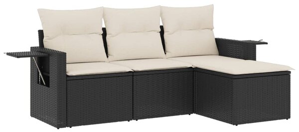 4 részes fekete polyrattan kerti ülőgarnitúra párnákkal