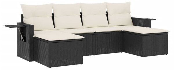 6 részes fekete polyrattan kerti ülőgarnitúra párnákkal