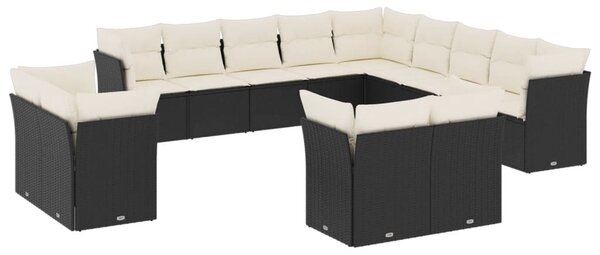 13 részes fekete polyrattan kerti ülőgarnitúra párnákkal