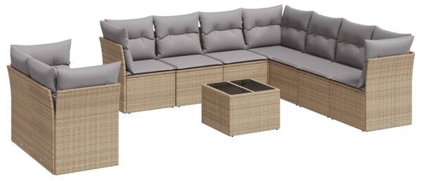 10 részes bézs polyrattan kerti ülőgarnitúra párnával