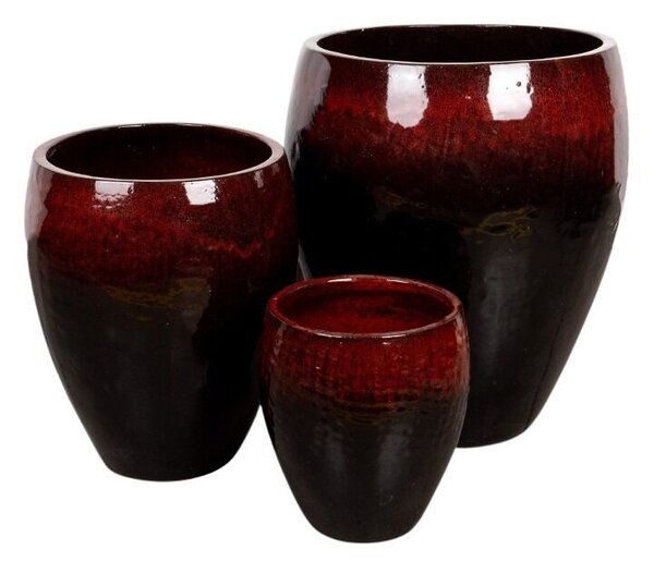 Vague Vase kerámia növénytartó szett vörös-fekete 25x29-46x54cm S/3
