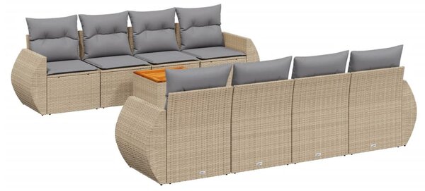 9 részes bézs polyrattan kerti ülőgarnitúra párnákkal