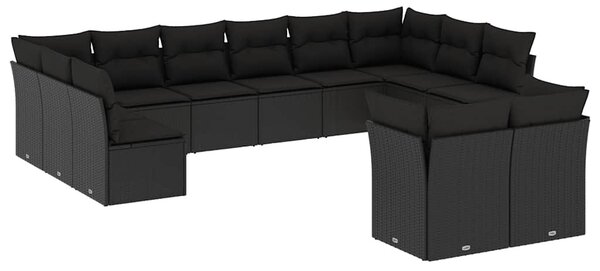 12 részes fekete polyrattan kerti ülőgarnitúra párnákkal