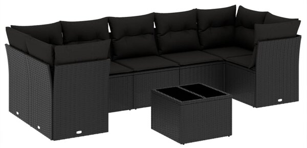 8 részes fekete polyrattan kerti ülőgarnitúra párnákkal