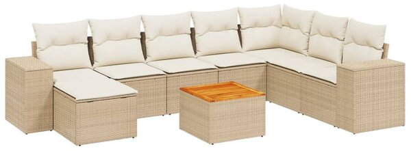 9 részes bézs polyrattan kerti ülőgarnitúra párnákkal