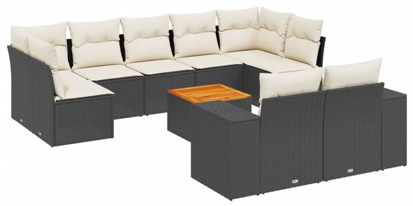 10 részes fekete polyrattan kerti ülőgarnitúra párnákkal