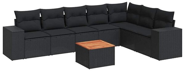 8 részes fekete polyrattan kerti ülőgarnitúra párnákkal