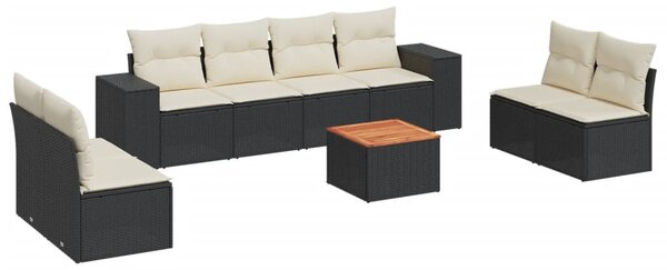 9 részes fekete polyrattan kerti ülőgarnitúra párnákkal