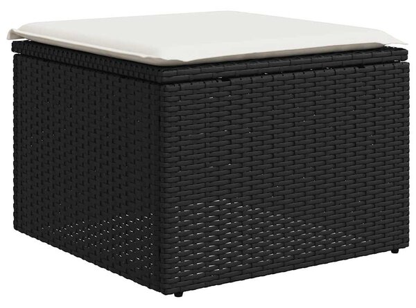 11 részes fekete polyrattan kerti ülőgarnitúra párnákkal
